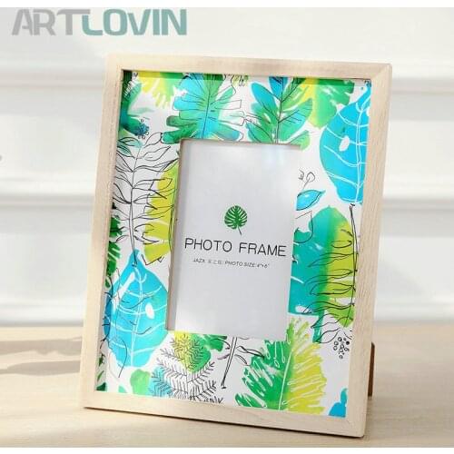 Nordic Ins Style Photo Frame Nature Wood Pictures Frames Leaf Painting Design Bedroom Decor Green Color Home Decoration
