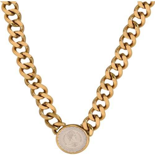 Goth 316 Stainless Steel Angel Beauty Head Gold Silver Pendant Charm Cubana Chains Necklace Couple Mens Hip Jewelry Wholesale