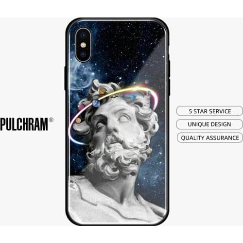 Greek god statue face Soft silicone Tempered Glass Phone case shell for iPhone SE 6 6S 7 8 Plus X Xr Xs 11 Pro 12 mini Max