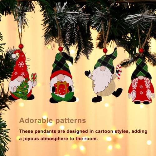 Wood Christmas Tree Ornaments Cartoon Xmas Trees Hanging Santa Murals New Year Christmas Decorations for Home Decor New