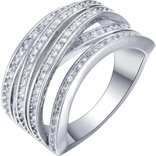 Hot Sale silver plated Cross Fashion White gold-color AAA Zircon Engagement Weddding bijoux Finger Rings Fine Jewelry