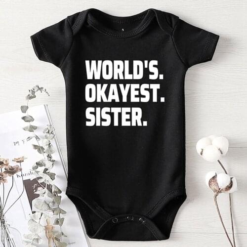 Boys Kids Summer Clothing Romper for Babies Newborn Baby Items Cotton Worlds Okayest Sister Letter Printed Baby Clothes Girls