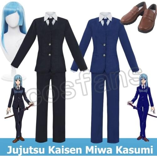 Jujutsu Kaisen Cosplay Costumes Set Miwa Kasumi Tops Pants Tie Wig for Anime Cosplay Halloween Costumes for Women Uniforms