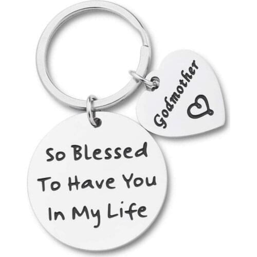 Godmother Gifts Key Chain Religious Keyring Jewelry Baptism Thank You Gift for Beloved Godmother From Godson Goddaughter Pendant