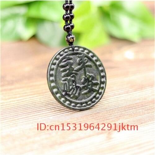 Pendant Black Hand-Carved Green Accessories for Gifts Men Chinese Charm Natural Obsidian Jewelry Amulet Necklace Jade Christian