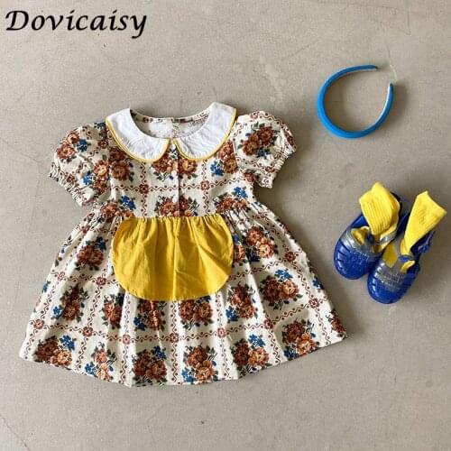 Summer girls floral dress New Girl Dress Korean Bib Floral Short Sleeve Clothes
