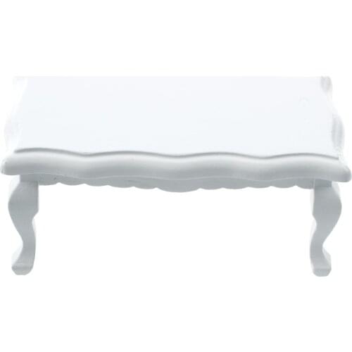 1/12 Dollhouse Miniature Furniture Wave-Edged Wooden Coffe/End Table - White