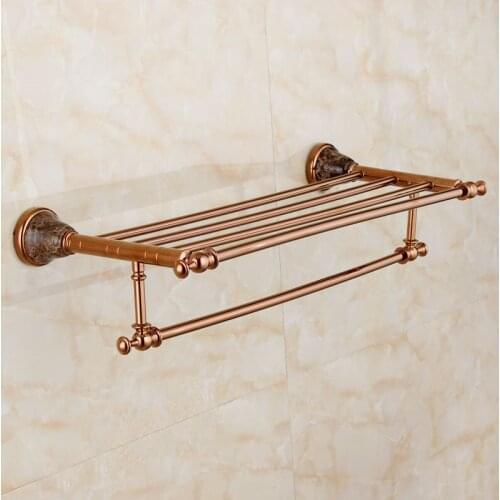 Bath Hardware Set Brass & Jade Towel Rack Corner Shelf Paper Holder Toilet Brush Holder Robe Hooks Wall Nail Punched Rose Gold