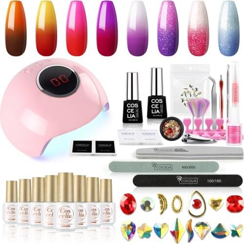 COSCELIA Thermal Nail Gel Polish Manicure Set For Nail Manicure Glitter Gel Varnish Professional Tool Kit LED/UV Lamps Soak Off