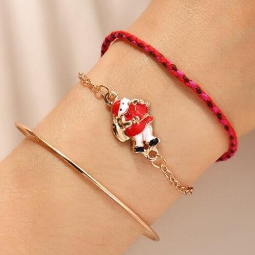 Christmas trendy accessories personalized braided rope dripping oil Santa garland snowman bracelet single circle bracelet set