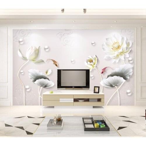 Bacaz 3D Mural Wallpaper Stereo Relief Lotus Flowers Jewelry Photo Wall Painting Living Room Background 3d Wall Paper Home Decor