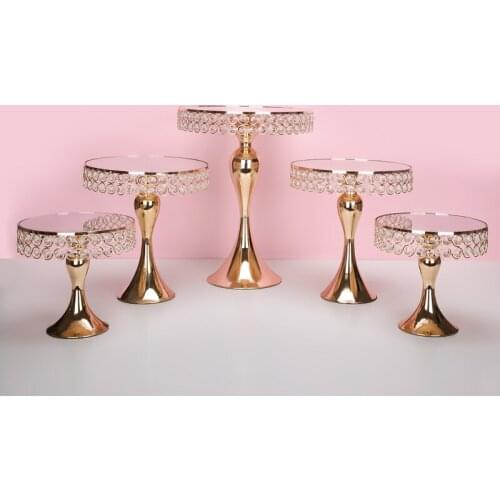 New arrive Gold Crystal cake stand set Electroplating gold mirror face wedding party table candy bar table decorating tools