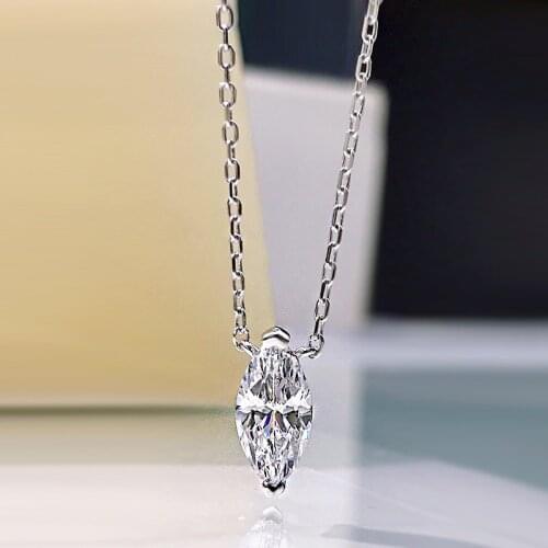 Real 925 Sterling Silver Gold Plated Olives Cut 1 CT Created Moissanite Pendant Necklace Fashion Anniversary Fine Jewelry