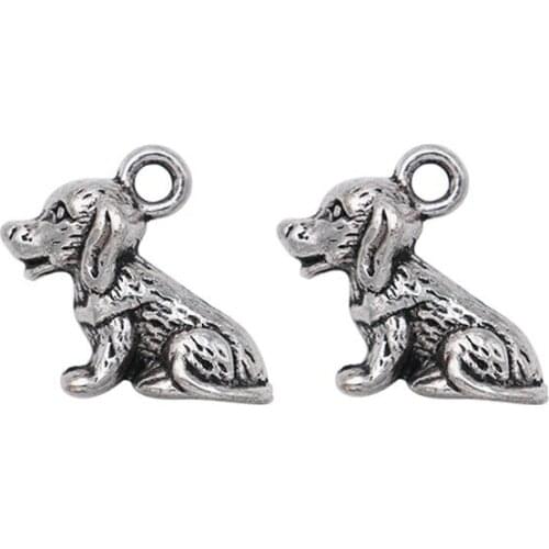 Antique Silver Plated Dog Charms Pendants for Necklace Bracelet Jewelry Making DIY Handmade Craft 13x13mm 15pcs/lot