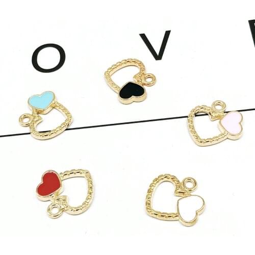 10pc/lot Gold Color Tone Heart Shape Enamel Charms 18*18mm Earring Zinc Alloy Pendants Jewelry Making