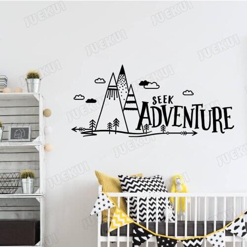 Seek Adventure Wall Decals, Adventure Travel Wall Decor, Explore Mountains Vinyl Stickers Baby Nursery Home Decoration B164