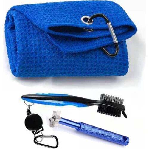 Golf Towel Microfiber Waffle Pattern with Club Groove SHARPENER Cleaner Brush Golf Accessories set for Men