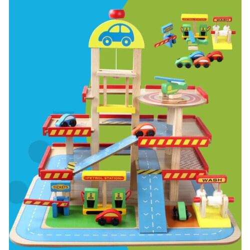 Disassembly and assembly hands-on wooden simulation parking lot to play the role of a three-story gift for a wise boy