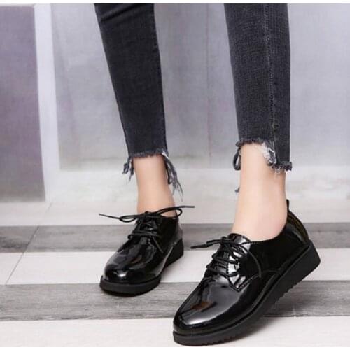 Spring Autumn Women Shallow Brogue Shoes Vintage Chunky Heel Cut Out Oxford Shoes Ladies Lace Up Female Fashion Footwear S4-84