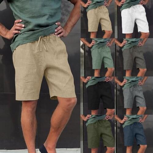 Shorts for Men 2021 Summer Mens New Linen Multi-pocket Drawstring Casual Shorts Sweat Shorts Men Clothing