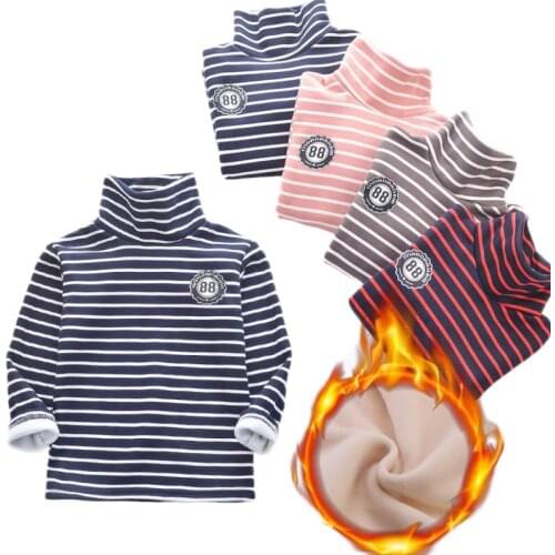 Boys stripe sweater pullover 2020 autumn and winter new childrens Plus velvet Keep warm high collar sweater fashion kids 3-12Y