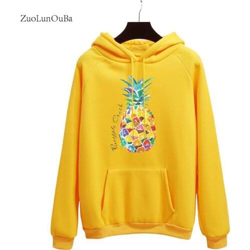 Zuolunouba 2018 Autumn And Winter Student Swatshirt Hoody Women Printed Cartoon Pineapple Harajuku Lady Casual Pullover Tops