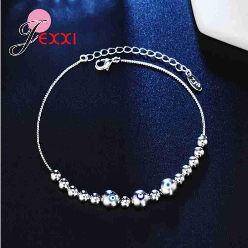 Fashion Silver Gold Color Blue Evil Eye Shaped Design Bracelets for Women Beads Chain Vintage Wristband Jewelry Gifts