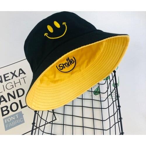 Gesture Double Sided Bucket Hat Smiling Face Unisex Fashion Bob Cap Hip Hop Gorro Summer Cap Woman SMILE Bucket Hat