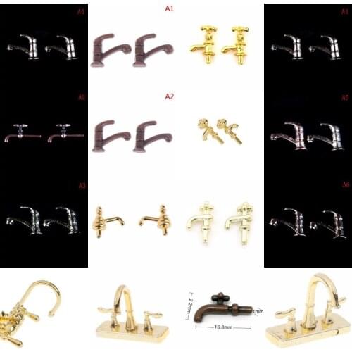 1/2Pcs 1:12 Miniature Metal Water Tap Faucet Dollhouse Bathroom Accessories Dollhouse Miniature Faucet 12Styles