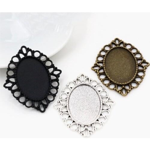 10pcs 18x25mm Inner Size 3 Colors Plated Flowers Style Cameo Cabochon Base Setting Charms Pendant necklace findings