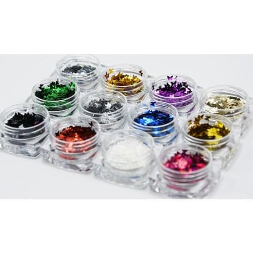 12 Boxes Nail Sequins 3D Nail Art Sticker Butterfly Nail Glitter Decals Halloween Christmas Nail Foil Transfer Stickers,KJ11-0