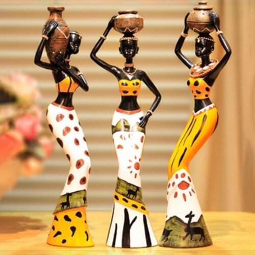 3pcs/set African Women Figurines Resin Craft Tribal Lady Statue Exotic Doll Candle Holder Gift Home Decoration Sculptures