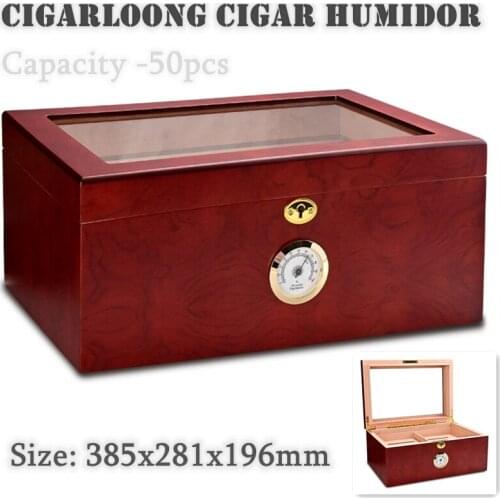 385x281x196mm Cedar Wood Cigar Humidor Cool Quality Simple Design Mellow Portable Humidifier Cigarette Case Capacity 50 Skylight