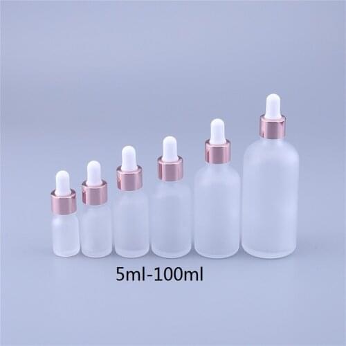 5ml 10ml 15ml 20ml 30ml 50ml 100ml glass frosted essential oil bottle with rose cap dropper