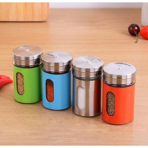 50pcs 4 Different Needs Rotating Holes Spice Jars Condiment Pot Salt Pepper Kitchen Storage Stainless Steel Glass Container