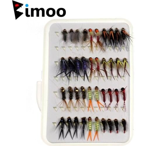 Bimoo 40PCS/Box Epoxy Coated Nymph Bead Head Nymph Set Fishing Flies Fly Trout Blue Gill Fishing Bait Lure Size #12 #14 #16