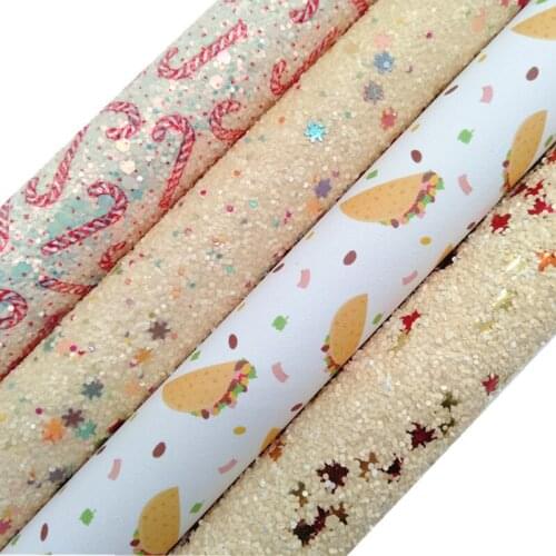 Maples Glitter leather, Candy Canes Printed Glitter synthetic leather, Tacos Faux Leather Sheets For Bows DIY 21x29CM KM797