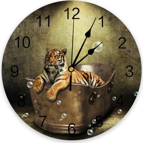 Animal Tiger Bathtub Retro Bubble Wall Clock Home Decor Bedroom Silent Oclock Watch Wall Digital Clock Wall Clock Modern Design