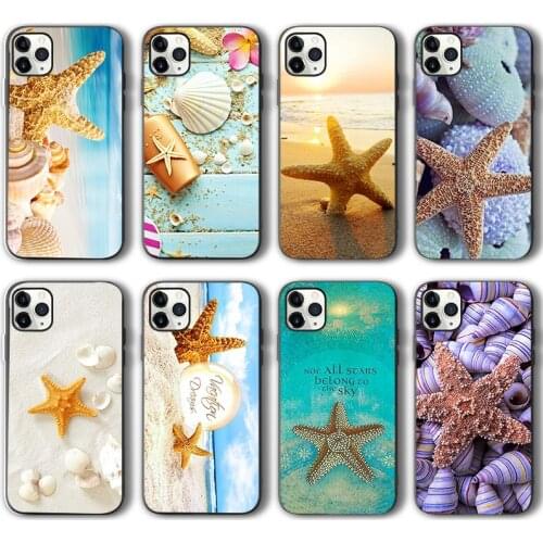 Sea Starfish Shell Case for iPhone 12 Pro Funda Case for iPhone 11 12 Pro XR XS Max mini 7 X 8 6 6S Plus 5 5S SE 2020 Black TPU