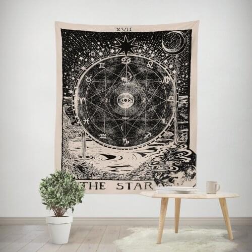 Black Tarot Astrology Tapestry Wall Hanging Goth Hippie Rapper Tapestry Fabric Bedroom Gobelin Living Room Decoration AD50WT
