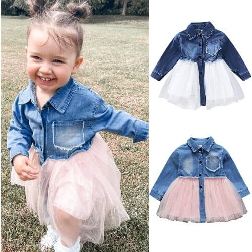 Baby Girls Denim Dress 2021 Summer Princess Cute Baby Mesh Dresses Kids Birthday Party Costume Toddler Infant Clothing D30