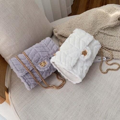 Elegant Winter Plush Female Shoulder Bags Casual Solid Women Handbag 2020 Fashion Plush Ladies Crossbody Bags For Women Flap New