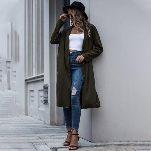 Fad autumn single-breasted lapel long-sleeved womens loose windbreaker jacket cardigan British fashion mid-length slim jacket