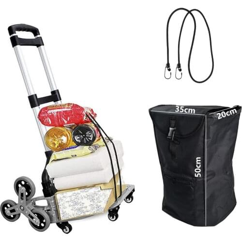 Hot Sale All Terrain Stair Climbing Hand Truck with Bungee Cord Folding Trolley for Upstairs Cargo with Bag 6 Crystal Wheels