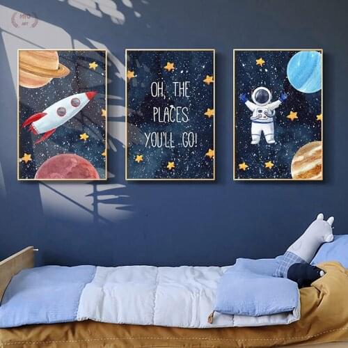 Astronaut Space Rocket Canvas Painting Space Posters Prints Wall Children Room Art Picture for Living Room Home Decor Cuadros