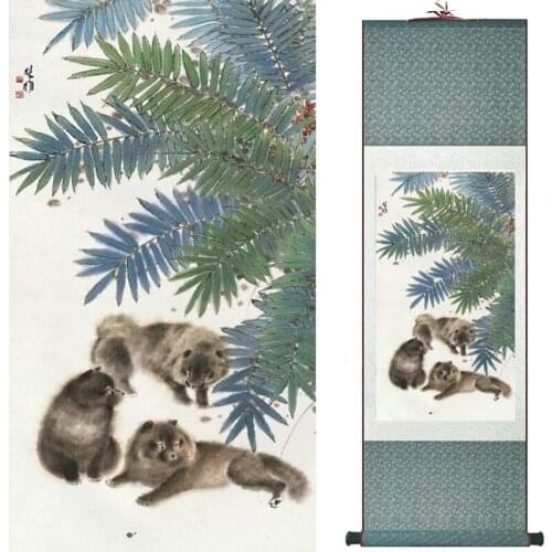 Dog silk art painting Chinese Art Painting Home Office Decoration Chinese dog painting20190905043
