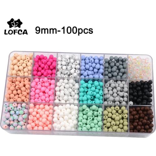 LOFCA 100pcs/lot 9mm Silicone beads Loose Teether Beads BPA Free Food Grade Baby Teether Chew DIY Jewelry Necklace Making
