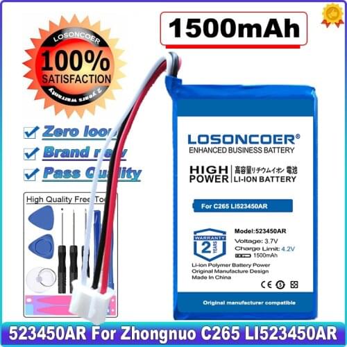 LOSONCOER 1500mAh Battery for Zhongnuo C265 LI523450AR Ronson TP-900T 523450A 3.7V HWCD6238(10) Qiaoxing Wireless Phone HR8188TC