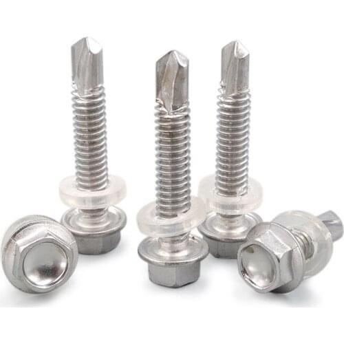 M6.3*19/25/32/38/50/63/75/100mm Stainless steel hexagon flange head screws with washer self-tapping drilling tail screw bolt