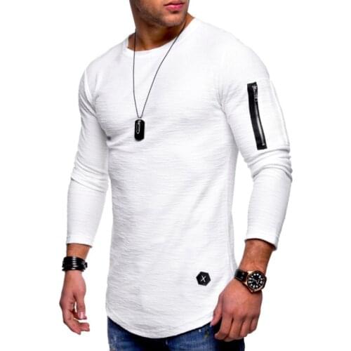 Europe America Fashion Men T-shirt Slim Fit Custom T-shirt Sleeves Zipper Long-Sleeved Tops O-Neck Fitness T-shirt Tee Homme